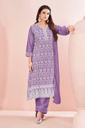 Lavender Chinnon Schiffli Embroidered A-Line Kurta Set with Pants & Naznin Chiffon Dupatta