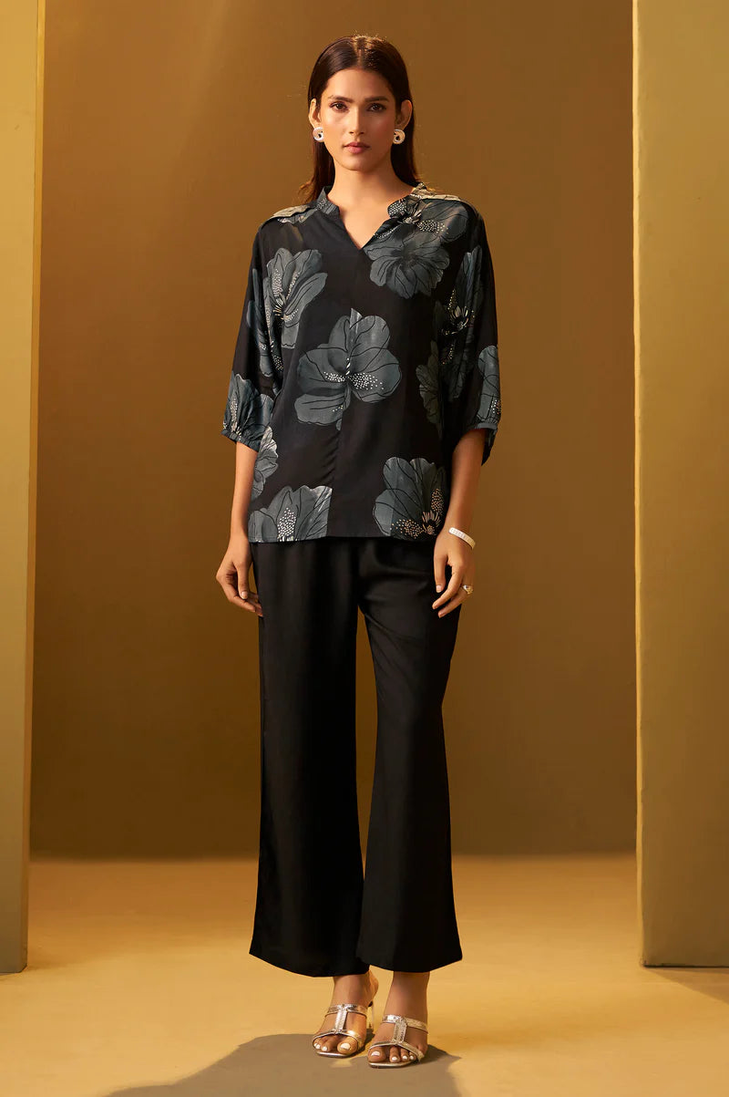 Riwana Black Printed Viscose Rayon Co-Ord Set