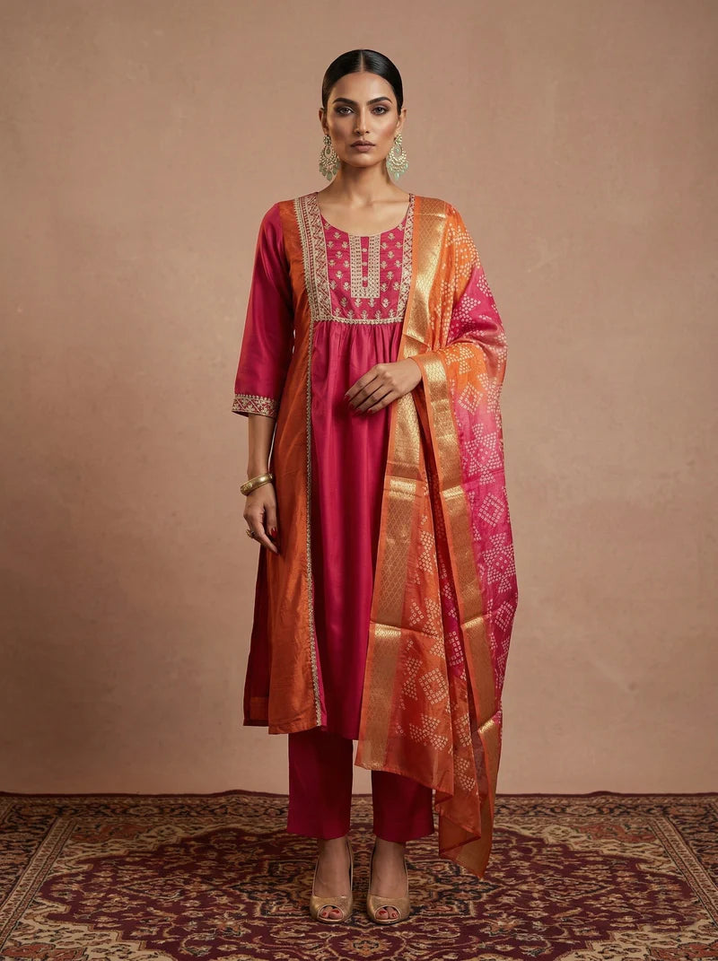 Riwana Chinnon Embroidered Kurta Set