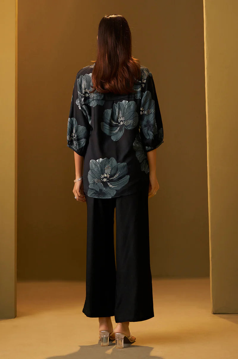 Riwana Black Printed Viscose Rayon Co-Ord Set