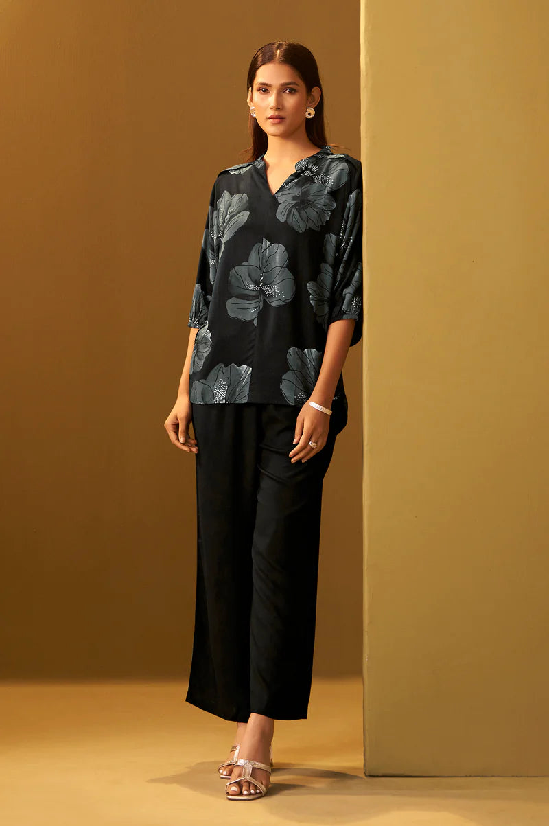 Riwana Black Printed Viscose Rayon Co-Ord Set