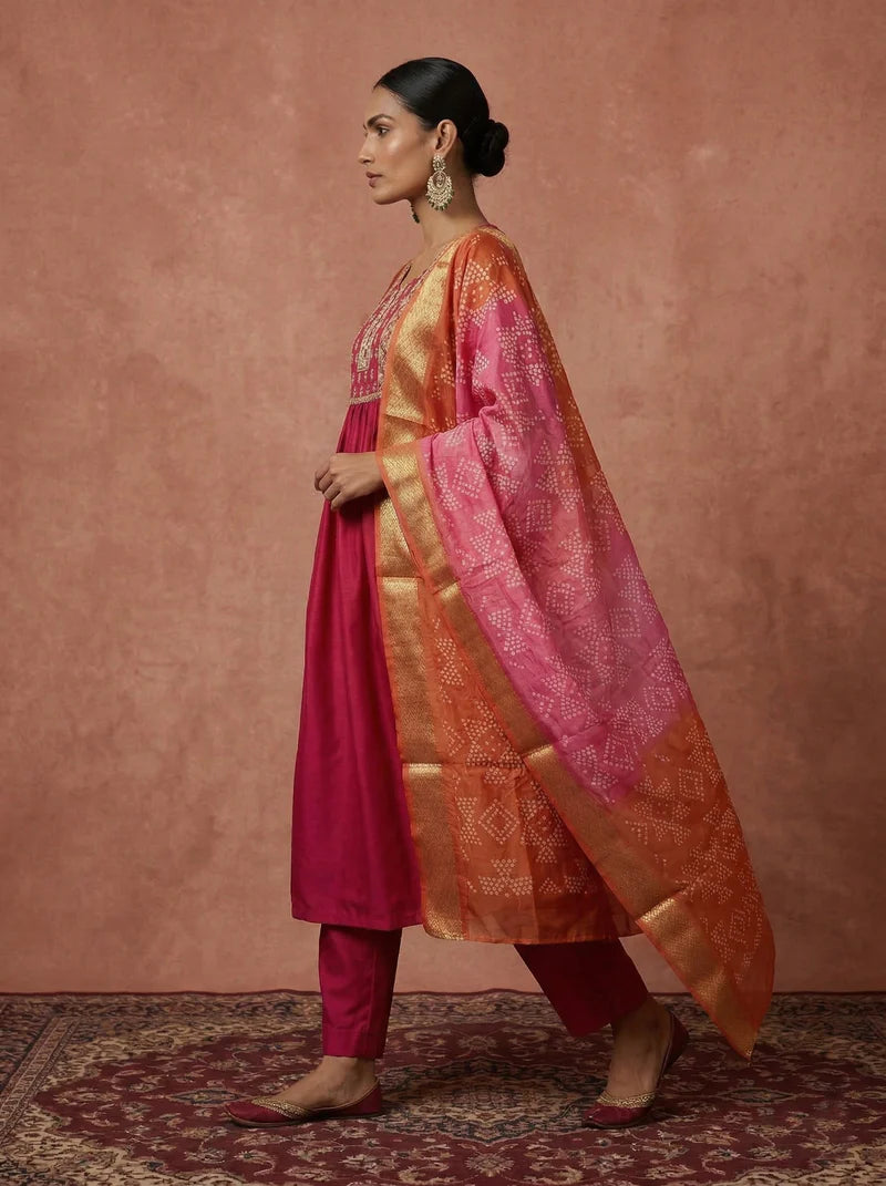 Riwana Chinnon Embroidered Kurta Set