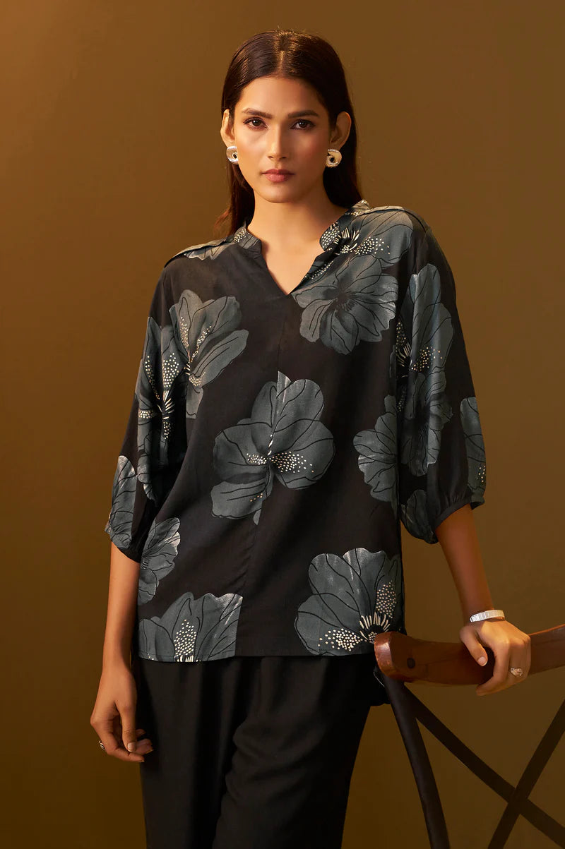 Riwana Black Printed Viscose Rayon Co-Ord Set