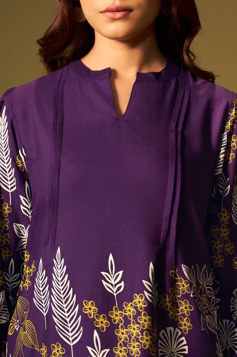 Purple Rayon Floral Printed Co-Ord Set For Women