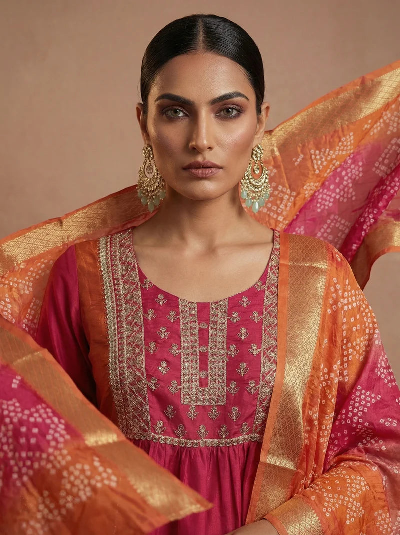 Riwana Chinnon Embroidered Kurta Set